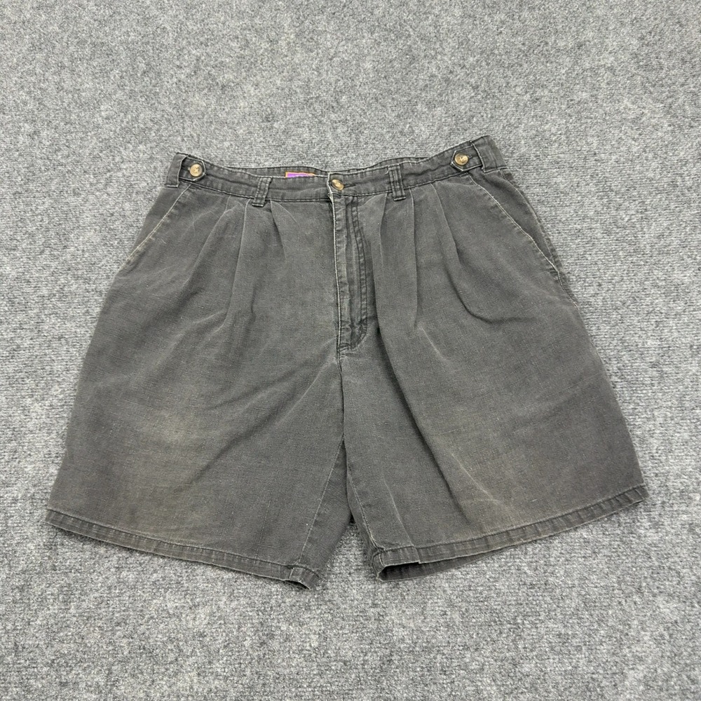 Vintage Baxter Shorts Mens 34 Grey Linen Cotton Pleated Casual Retro